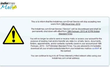 Indiatimes Mail decides to shut down