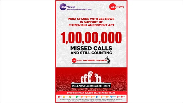 Zee News ‘The Missed Call Campaign’ received good response