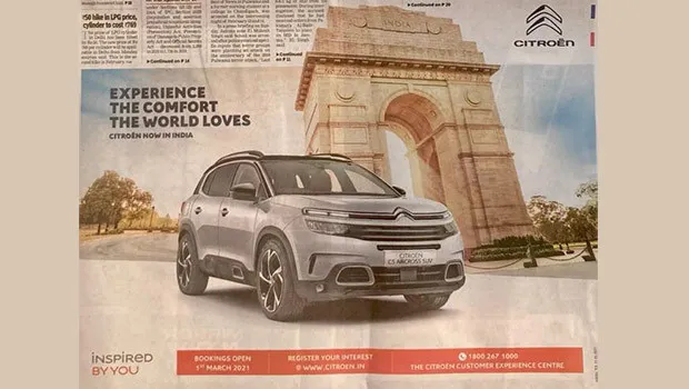 Citroën goes print-heavy for its formal launch in India; publishes a front page ad in TOI 
