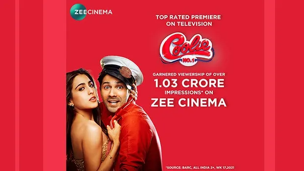 World Television Premiere of Coolie No. 1 on Zee Cinema garners high viewership