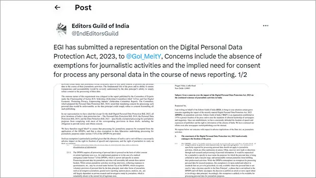 EGI expresses ‘grave concerns’ over Digital Personal Data Protection Act's impact on journalism