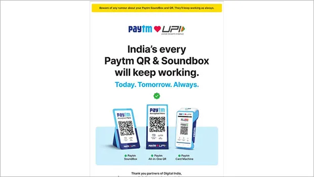 Paytm reassures consumers that its payment devices are here to stay through print ad
